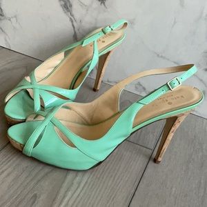 Kate Spade Patent Leather peep toe sling-back heels - Seafoam - Size 10